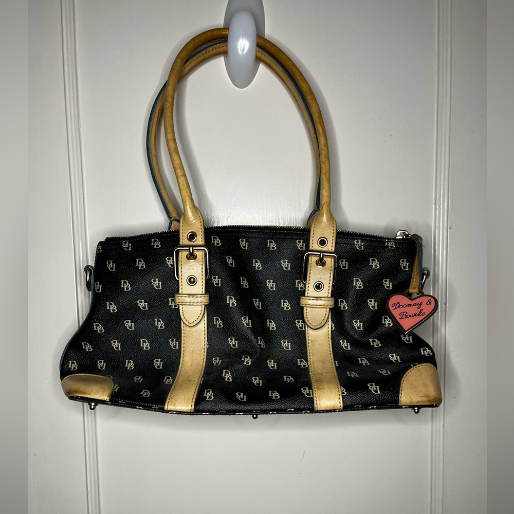 Dooney & Bourke Signature East/West Satchel Handbag Black Tan